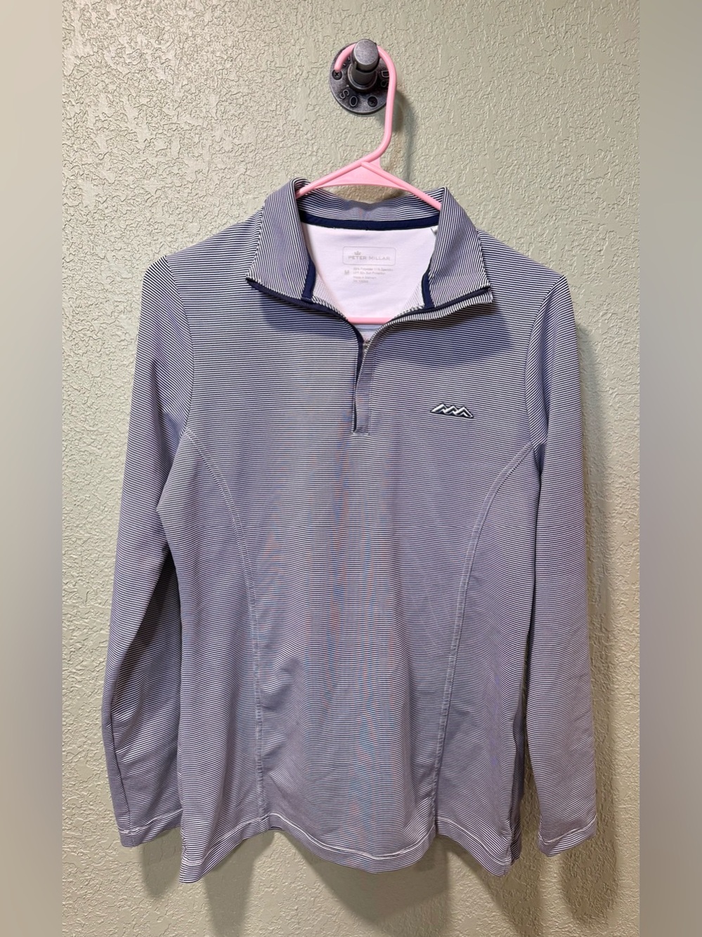Peter Millar White and Navy Long sleeve Polo M
